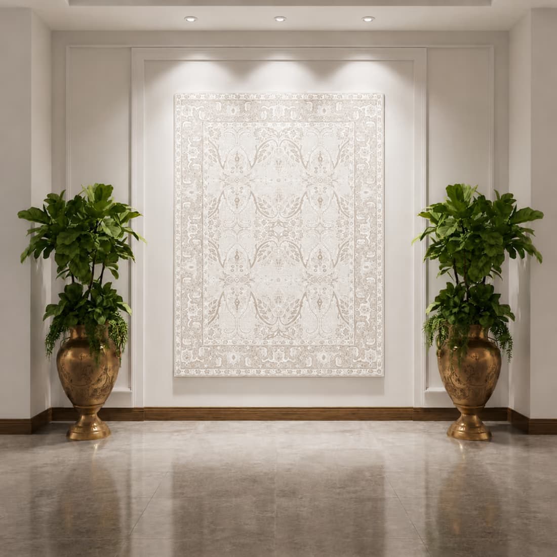 Nain Ivory Silk Carpet, full piece